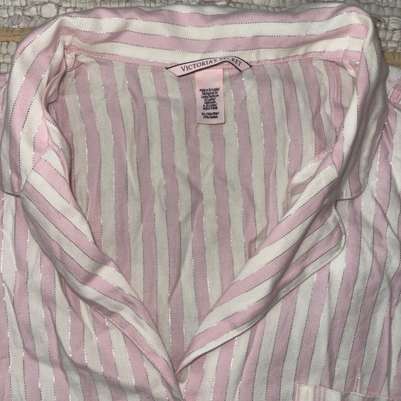 Victoria’s Secret 2 Piece Set Pink and White with Silver Striped Pajamas - Picture 7 of 9